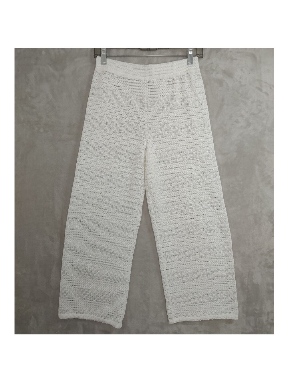 Women's Wide Leg Pants White Knit/Crochet Pull-on by Catherine Maladrino Size 12